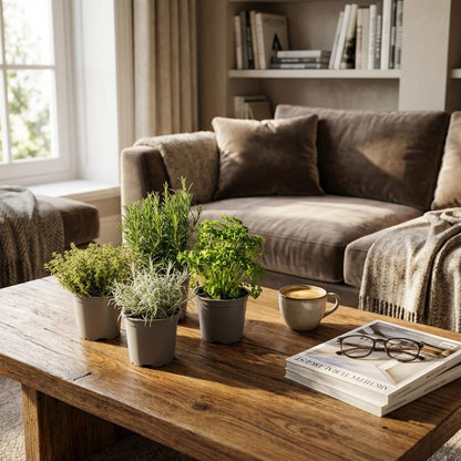 Kräutermischung – 4 Pflanzen – Ø12cm – Höhe 12–15cm – Basilikum Oregano Thymian Rosmarin Mix – Frische Küchenkräuter für Balkon Terrasse & Innenbereich 