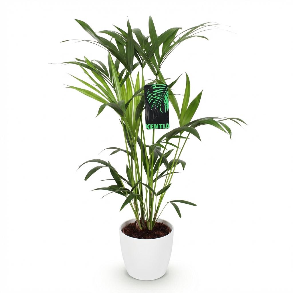 Green boutiQ - Zimmerpflanze - Howea Forsteriana - Kentia Palme - Wenig Pflege - Grün - 1 Pflanze - mit Potter Weiß - Topf 19cm - Höhe 80-85cm 