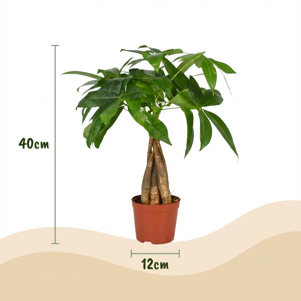 Glückskastanie Pachira Aquatica Zimmerpflanze Geldbaum – 40–50cm – Pflegeleichte Zimmerpflanze im 12cm Topf – Tropische Grünpflanze für Wohnzimmer Büro & Fensterbank 
