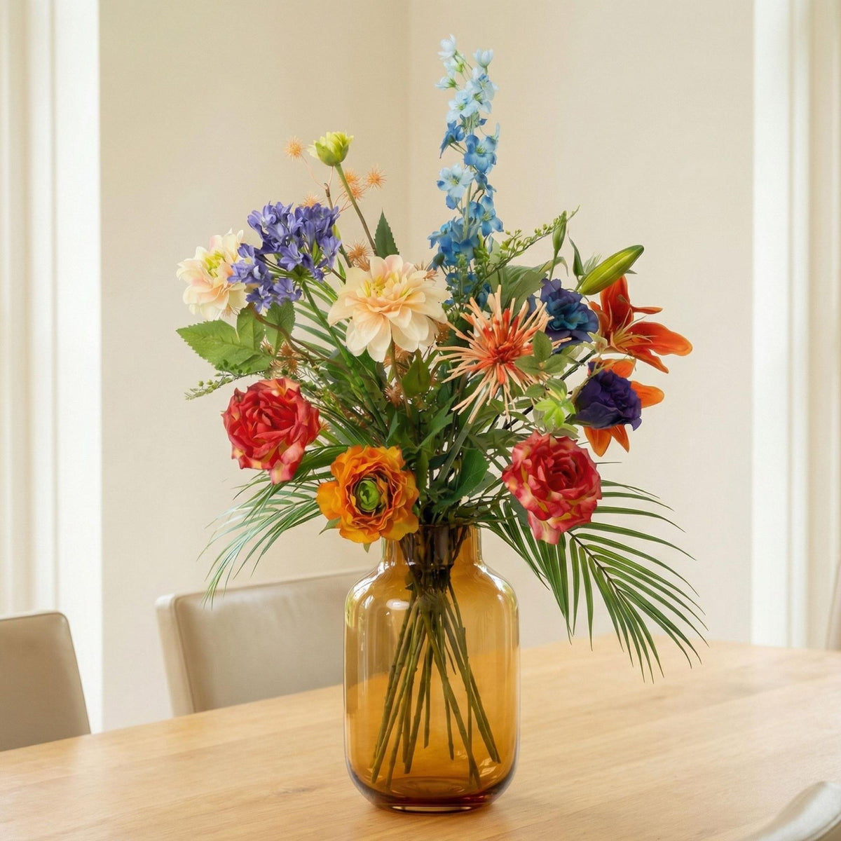 Kunstbloemen Boeket “Colorful Bloom Deluxe” – Real Touch – 70 cm – 18 Stelen 