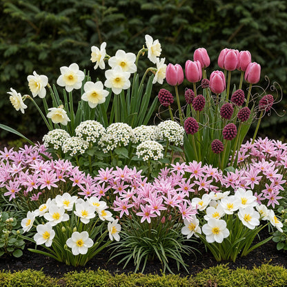 GreenboutiQ - Blumenzwiebeln - Bulb Garden Pink Mix - Verschiedene Sorten - Farbe Rosa - 125 Stück - Geschenkverpackung 