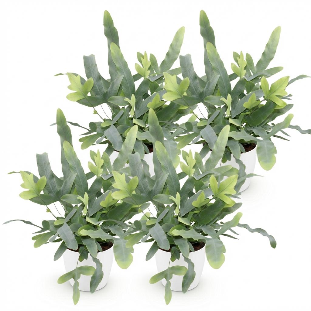 Green boutiQ - Zimmerpflanze - Phlebodium aureum Blue Star - Blaue Farn - Haustierfreundliche Pflanze - Blau - 4 Pflanzen - mit Potter Weiß - Topf 12cm - Höhe 25cm 