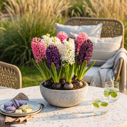 GreenboutiQ - Blumenzwiebeln - Hyacinth Pastel mix - Verschiedene Pastellfarben - 10 Stück - Zwiebelgröße 14/15 - XXL Pack 