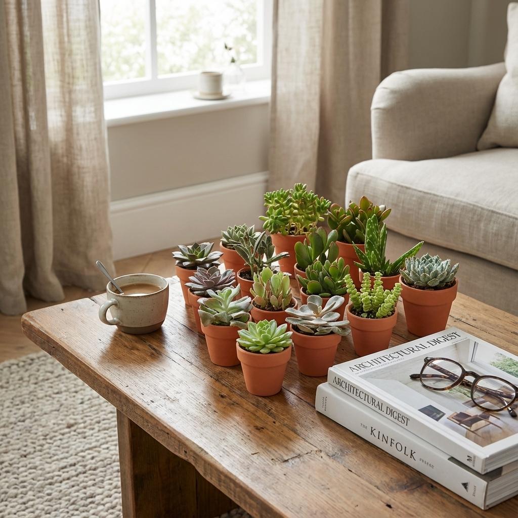 Mini Sukkulenten Mix – 15 Stück – Ø8,1cm Terrakottatöpfe – Höhe 5–10cm – Pflegeleichte Zimmerpflanzen – Ideal für Fensterbank Büro & Wohnraum 