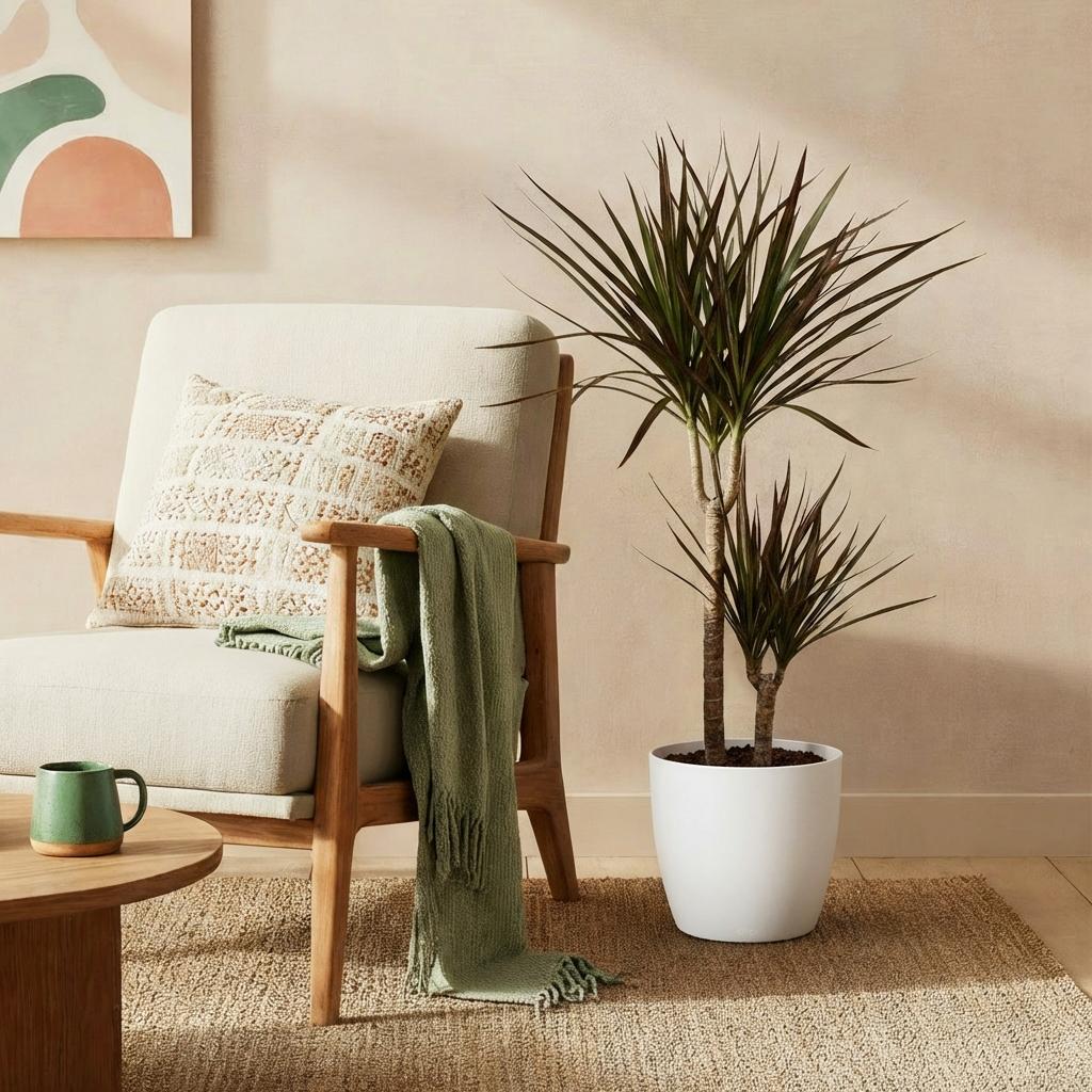 Green boutiQ - Zimmerpflanzen - Dracaena Magenta - Drachenblutbaum - Wenig Pflege - mit Potter Weiß - Rot - 1 Pflanze - mit Potter Weiß - Topf 21cm - Höhe 90-100cm 