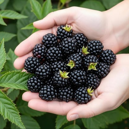 Immergrüne Brombeere Rubus fruticosus Thornless Evergreen frosthart 3 Pflanzen Ø9cm Höhe30cm – Dornenlose schwarze Brombeere für Garten & Balkon 