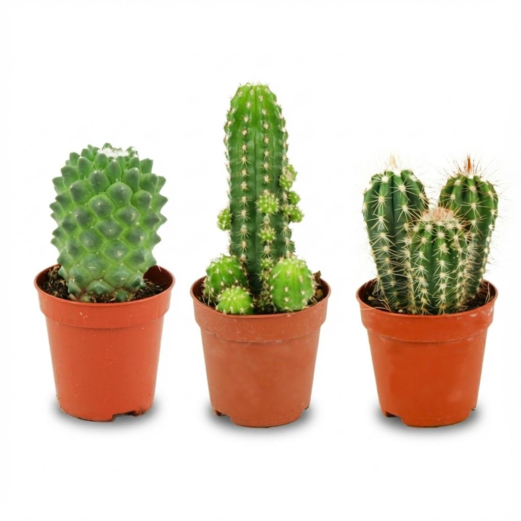 Mini Kakteen Set 3 Pflanzen Ø5,5cm Höhe5–10cm – Pflegeleichte Mini-Kakteen für sonnige Fensterbank – Ideal für kleine Räume & Deko 