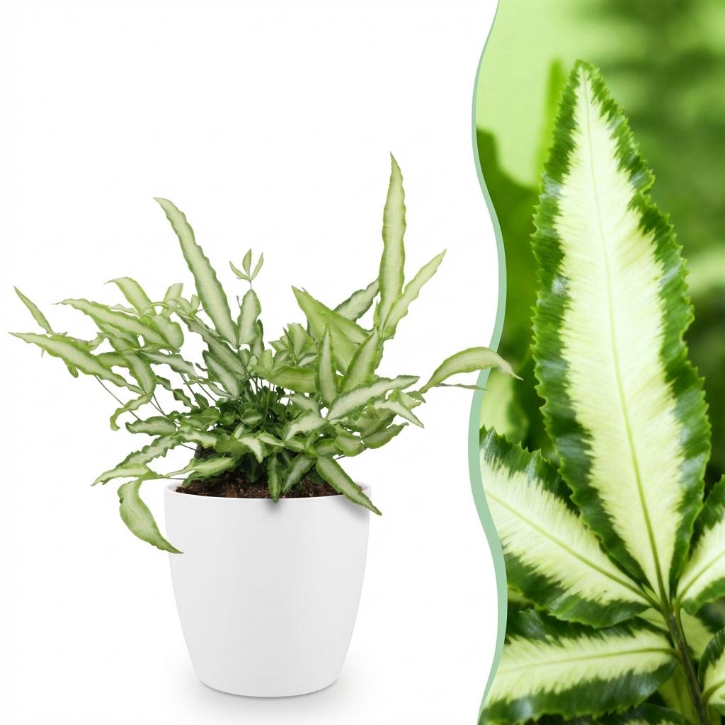 Green boutiQ - Zimmerpflanze - Pteris cretica Albolineata - Schwertfarn - Haustierfreundliche Pflanze - Grün - 1 Pflanze - mit Potter Weiß - Topf 12cm - Höhe 20cm 
