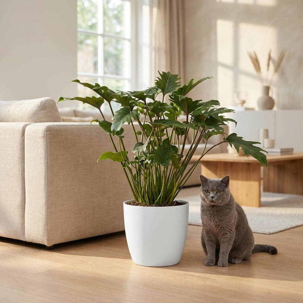 Philodendron Xanadu Zimmerpflanze 60cm – grüne Blattpflanze im Potter Weiß Übertopf Ø19cm – tief eingeschnittene Blätter – pflegeleicht, luftreinigend für Wohnung, Büro & helle Ecken 