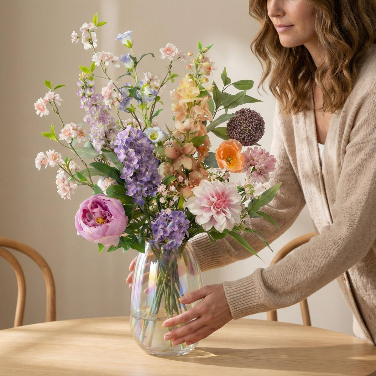 Kunstbloemen Boeket - Pastel Meadow Deluxe - Real Touch - 15 Stelen - ↑ 100 cm 