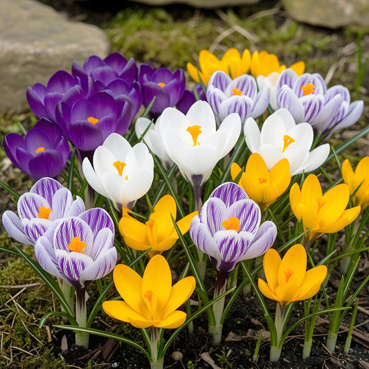 GreenboutiQ - Blumenzwiebeln - Crocus Large Flowering mix - Verschiedene Farben - 30 Stück - Zwiebelgröße 7/8 - XXL Pack 