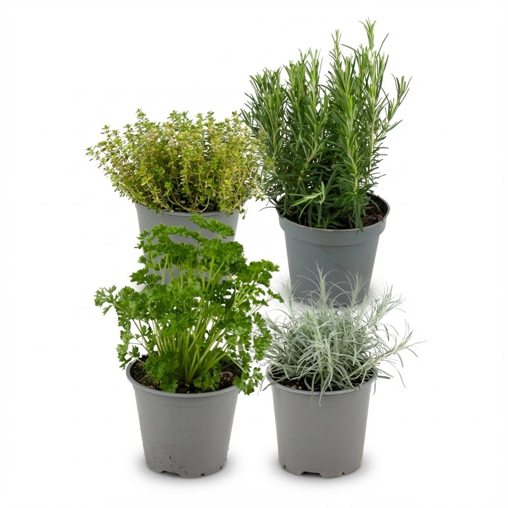 Kräutermischung – 4 Pflanzen – Ø12cm – Höhe 12–15cm – Basilikum Oregano Thymian Rosmarin Mix – Frische Küchenkräuter für Balkon Terrasse & Innenbereich 