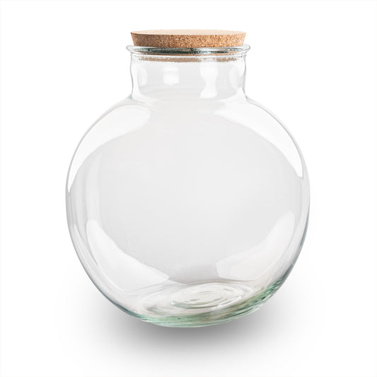 Terrariumflasche Bolder Bob – Ø30cm x 31cm – Glasflasche mit LED-Korken – Recyclingglas Dekoflasche für Pflanzenterrarium Flaschengarten DIY Indoor Deko 11L 