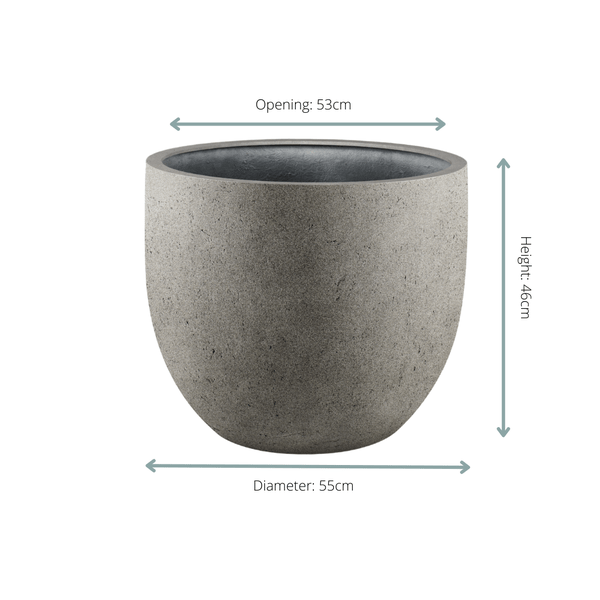 Pflanztopf Grigio New Egg – Natürlicher Beton – D55cm x H46cm – Großer Blumentopf in Betonoptik – Für Innen & überdachte Außenbereiche 