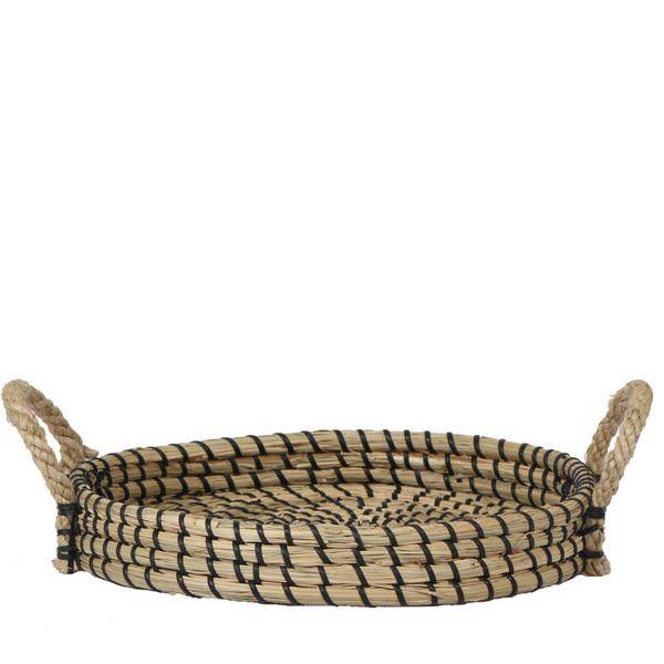 Schwarzes Geflochtenes Tablett Ø30cm – Handgewebtes Deko-Tablett – Pflanzentablett & Wohnaccessoire 