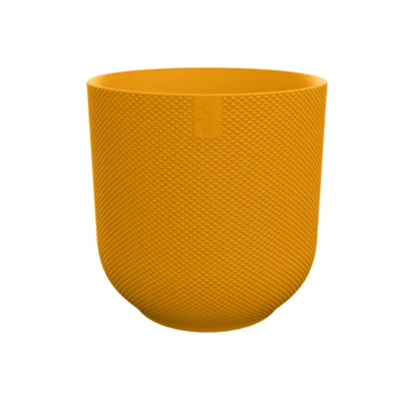 Blumentopf Jazz Rund Bernsteingelb – Ø23cm – Höhe 21cm – moderner Kunststoff-Übertopf – dekorativer Pflanzkübel für Innen- und Außenbereich 