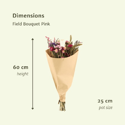 Trockenblumen Feldblumenstrauß Rosa – Blumenstrauß – Ø25cm ↕60cm – Romantische Rosatöne – Pflegefrei – Natürliche Deko für Innenräume 