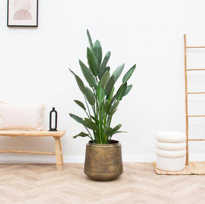Pflanztopf Indigo Vintage Gold – D33cm x H31cm – Dekorativer Blumentopf im Antik-Look – Eleganter Pflanzkübel mit Wasserablauf – Für Wohnzimmer, Schlafzimmer & Büro 