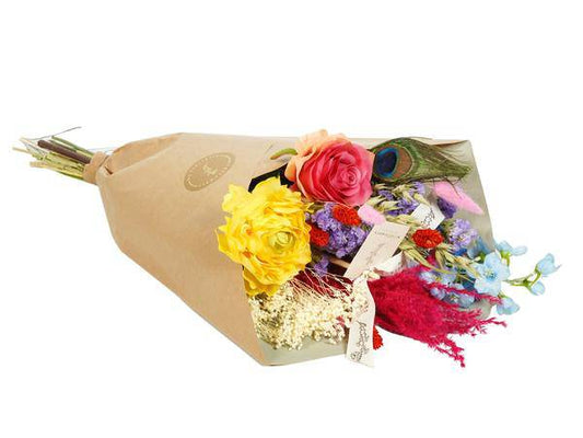 Getrocknete Blumen & Seide – Sommerfest – Blumenarrangement – Höhe ca. 55cm – Dauerhafte Dekoration ohne Pflege – Trockenblumen mit Seidenakzenten für Wohnzimmer, Esszimmer & Büro 