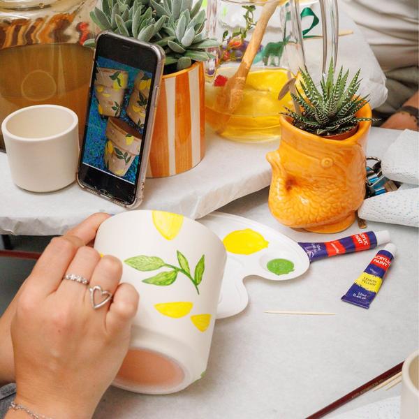 Malset Blumentöpfe bemalen mit Orchideen & Sukkulenten – DIY Kreativset für mindestens 4 Personen – Inklusive 8 weiße Töpfe, 4 Orchideen, 4 Sukkulenten, 24 Farben & 8 Pinsel – Bastelset für Kinder & Erwachsene 