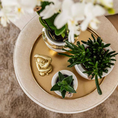 Le Chic Blumentopf – Weißer Keramiktopf mit goldenen Details – Ø6cm – Eleganter Ziertopf für Orchideen & Grünpflanzen – Glänzende Dekoration fürs Zuhause 