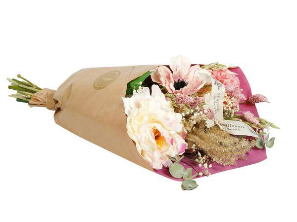 Getrocknete Blumen & Seide – Pfingstrose Love – Dekoration ↕55cm – Romantisches Blumenarrangement aus Seidenpfingstrosen & Trockenblumen – Für Wohnzimmer Schlafzimmer Büro 