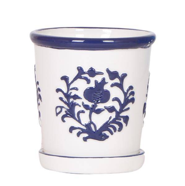 Malaga Blumentopf Blau – Ø9cm – Dekorativer Keramiktopf in Porzellanoptik – Mediterraner Ziertopf für Zimmerpflanzen – Für Fensterbank, Wohnzimmer & Büro 