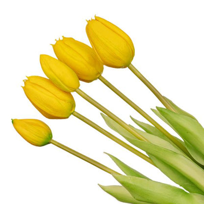 Gelber Tulpenstrauß – 5 Kunsttulpen – 42 cm – Real Touch – Dekoration Frühling & Zuhause 