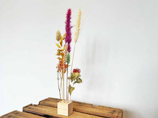 Trockenblumenständer aus Holz - S - Blumen und Kräuter + Trockenblumenarrangement 