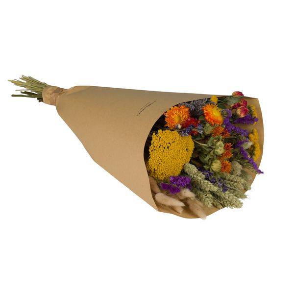 Getrocknete Blumen – Feld Blumenstrauß Groß – Orange – ↕60cm – Rustikales Trockenblumenarrangement mit Lila Gelb Pastelltönen – Langlebig & pflegeleicht – Deko & Geschenk 