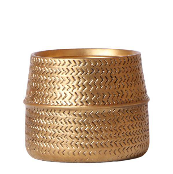 Groove Blumentopf Gold – Keramik-Topf mit mattem Finish – Ø12cm – Robustes, strukturiertes Design – Eleganter Pflanztopf fürs Wohnzimmer 