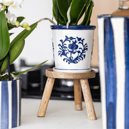 Malaga Blumentopf Blau – Ø9cm – Dekorativer Keramiktopf in Porzellanoptik – Mediterraner Ziertopf für Zimmerpflanzen – Für Fensterbank, Wohnzimmer & Büro 