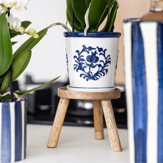 Malaga Blumentopf Blau – Ø9cm – Dekorativer Keramiktopf in Porzellanoptik – Mediterraner Ziertopf für Zimmerpflanzen – Für Fensterbank, Wohnzimmer & Büro 