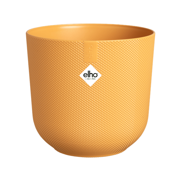 Pflanztopf Jazz Round – Bernsteingelb – D26cm x H24cm – Moderner Blumentopf in runder Form – Dekorativer Kunststofftopf für Innen- & Außenbereiche 