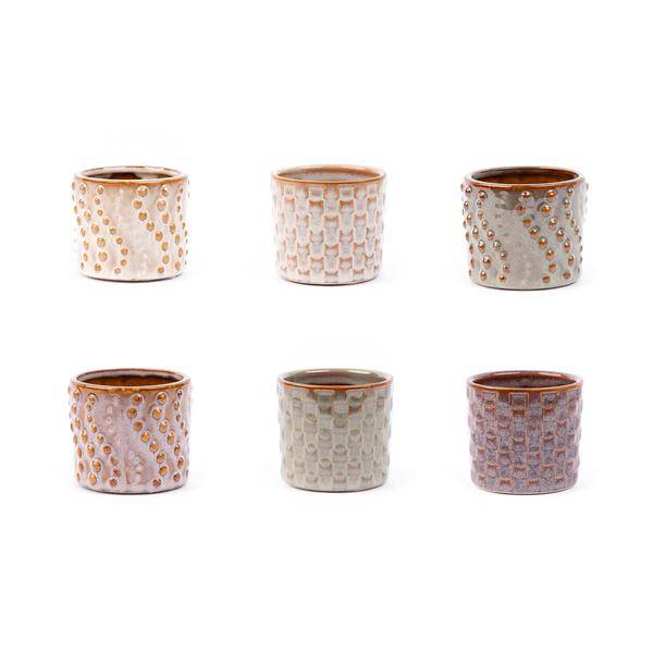 Topfset Madrid – 6-teilig – Keramiktöpfe Ø7,2cm x H6,3cm – Mini-Pflanztöpfe mit einzigartigen Mustern – Boho & Modern 
