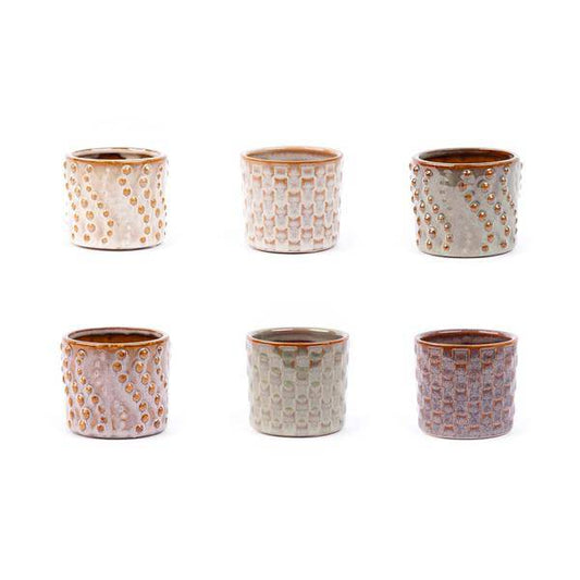 Topfset Madrid – 6-teilig – Keramiktöpfe Ø7,2cm x H6,3cm – Mini-Pflanztöpfe mit einzigartigen Mustern – Boho & Modern 