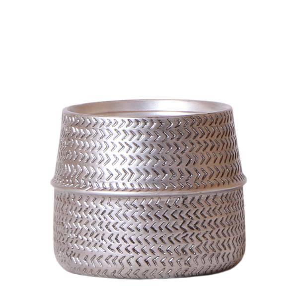 Blumentopf Rille – Gold – Ø9cm – Keramik-Ziertopf mit Rillenstruktur – Mattes Finish – Dekorativer Übertopf für Zimmerpflanzen 