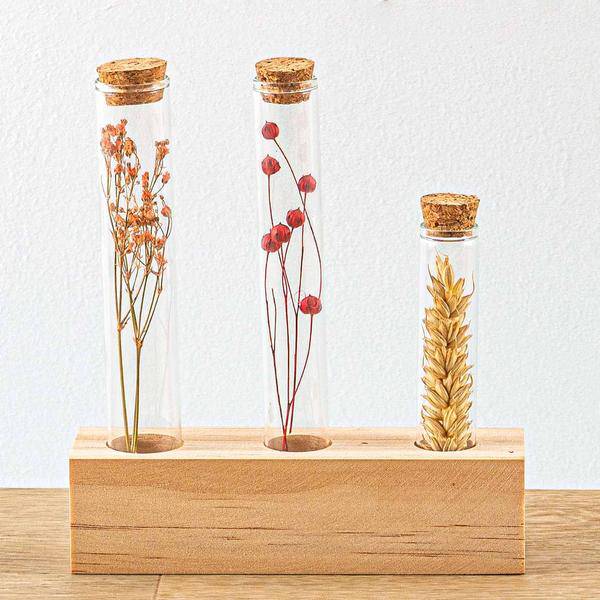 Trockenblumenständer aus Holz - Tube M - Blumen und Kräuter + Trockenblumenarrangement 