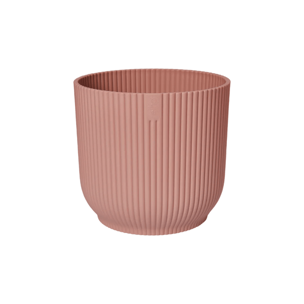 Pflanztopf Vibes Fold – Rosa – D22cm x H20cm – Moderner Blumentopf mit Rillenstruktur – Mit Wasserablauf – Dekorativer Übertopf aus Kunststoff für Zimmerpflanzen – Für Wohnzimmer & Büro 