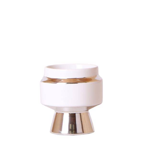 Le Chic Blumentopf – Weißer Keramik-Ziertopf mit silbernen Details – Ø6cm – Dekorativer Übertopf für Orchideen & Grünpflanzen – Elegantes Design 