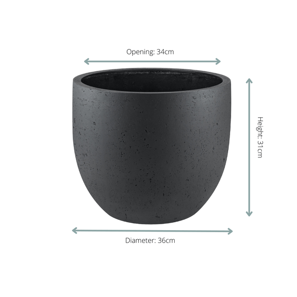 Pflanztopf Grigio New Egg – Anthrazit – D36cm x H31cm – Moderner Blumentopf in Betonoptik – Mit Wasserablauf – Für Innen & überdachte Außenbereiche 