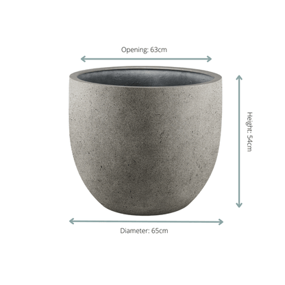 Pflanztopf Grigio New Egg – Natürlicher Beton – Ø65cm x H54cm – Moderner Design-Topf für große Zimmerpflanzen – Mit Abflussloch – Für Innen- & überdachte Außenbereiche – Betonoptik 