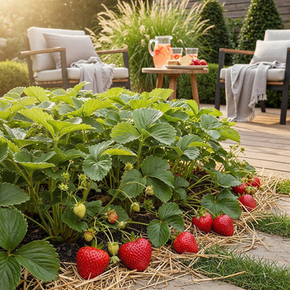 Erdbeere Fragaria Elvira winterhart 3 Pflanzen Höhe 30cm Ø9cm – Rote Erdbeere für Beet Balkon & Topf – Pflegeleichte Obstpflanze mit hohem Ertrag 