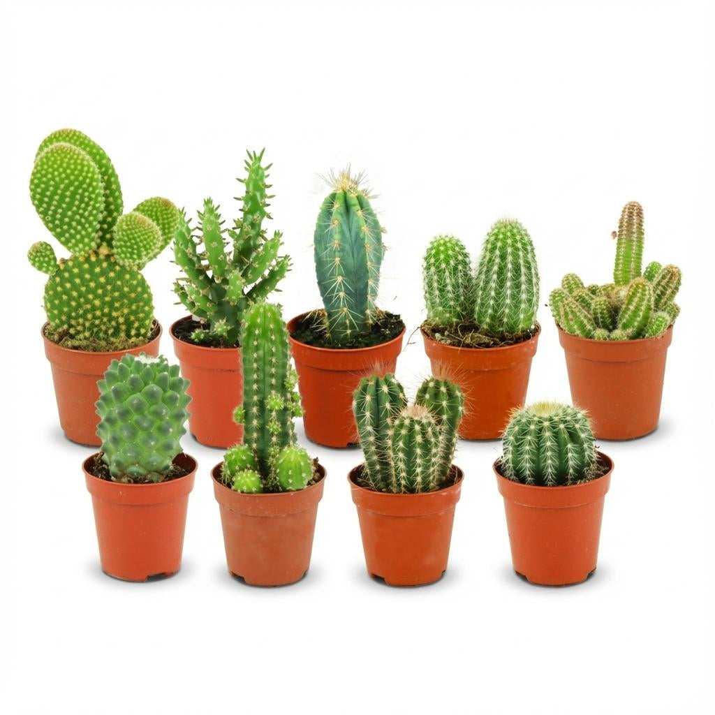 Mini Kaktus Set – 9 Kakteen – Ø5,5cm – Höhe 5–10cm – Pflegeleichte Zimmerpflanzen – Kleine Kakteen für Fensterbank Büro & Wohnraum 