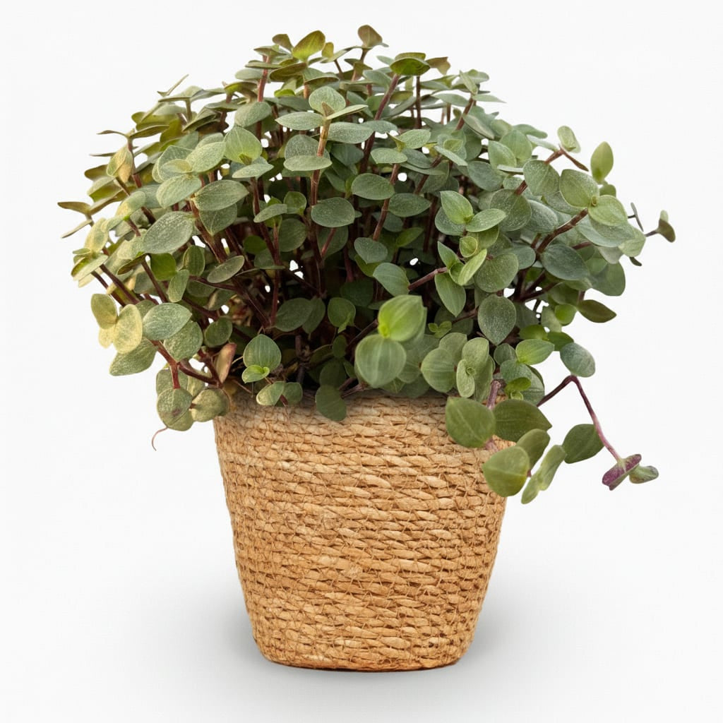 Green boutiQ - Zimmerpflanze - Calissia repens - Katzengras - Haustierfreundlich - Grün - 1 Pflanze - mit Korb - Topf 12cm - Höhe 17-20cm 