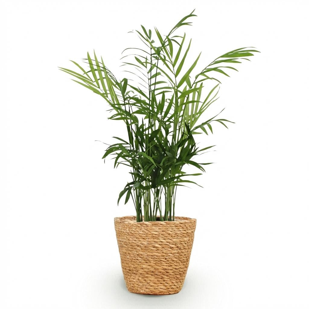 Green boutiQ - Zimmerpflanze - Chamaedorea elegans - Goldpalme - Haustierfreundliche Pflanze - Grün - 1 Pflanze - mit Korb - Topf 12cm - Höhe 15cm 